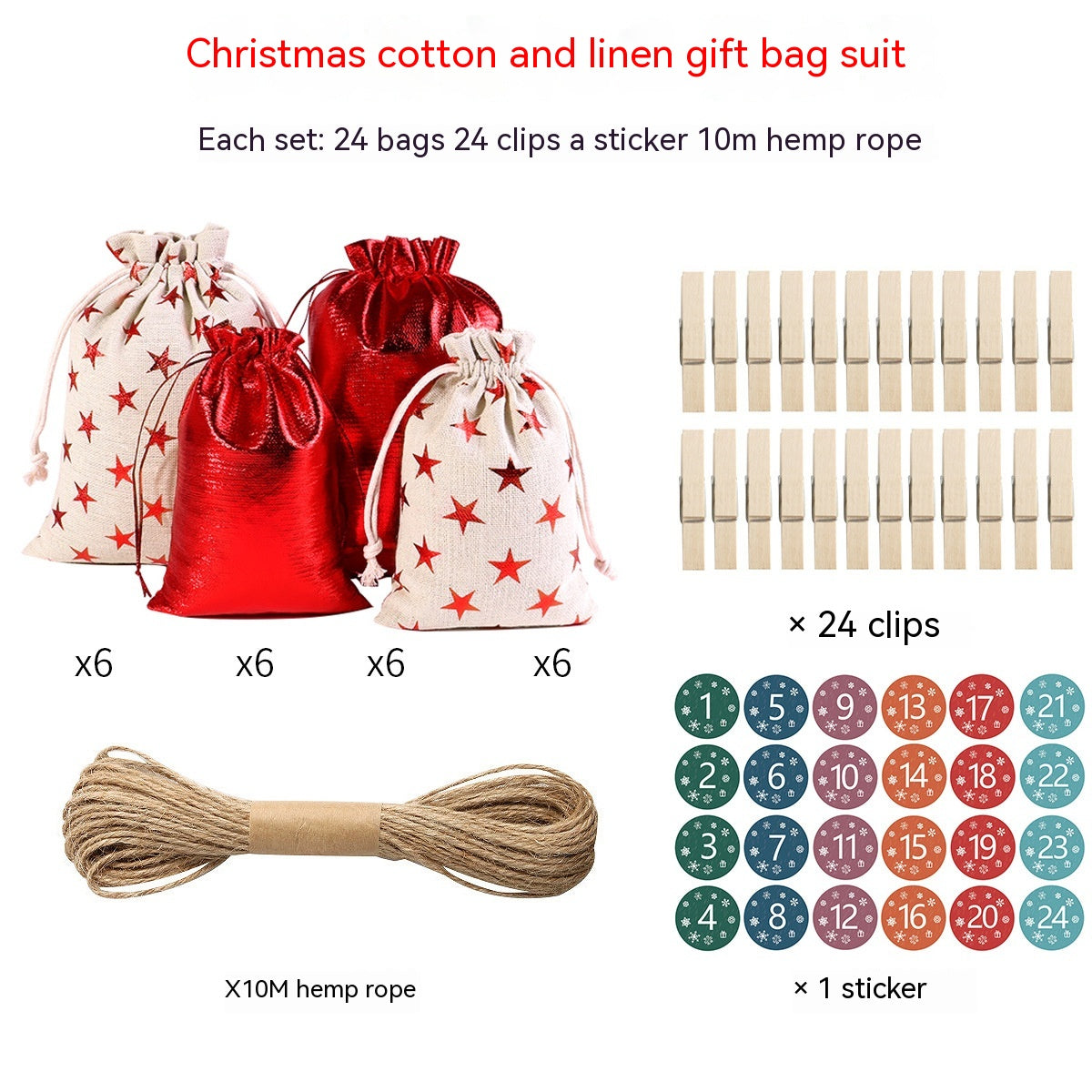 Red gilded cloth gift bags ready for Christmas celebration and gifting