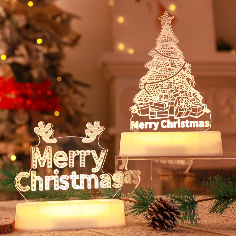 Festive LED night light displaying warm glow in dark setting