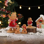 Colorful gingerbread man Christmas decoration on rustic wooden surface