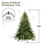 Pre-lit green Christmas tree in warm ambient lighting