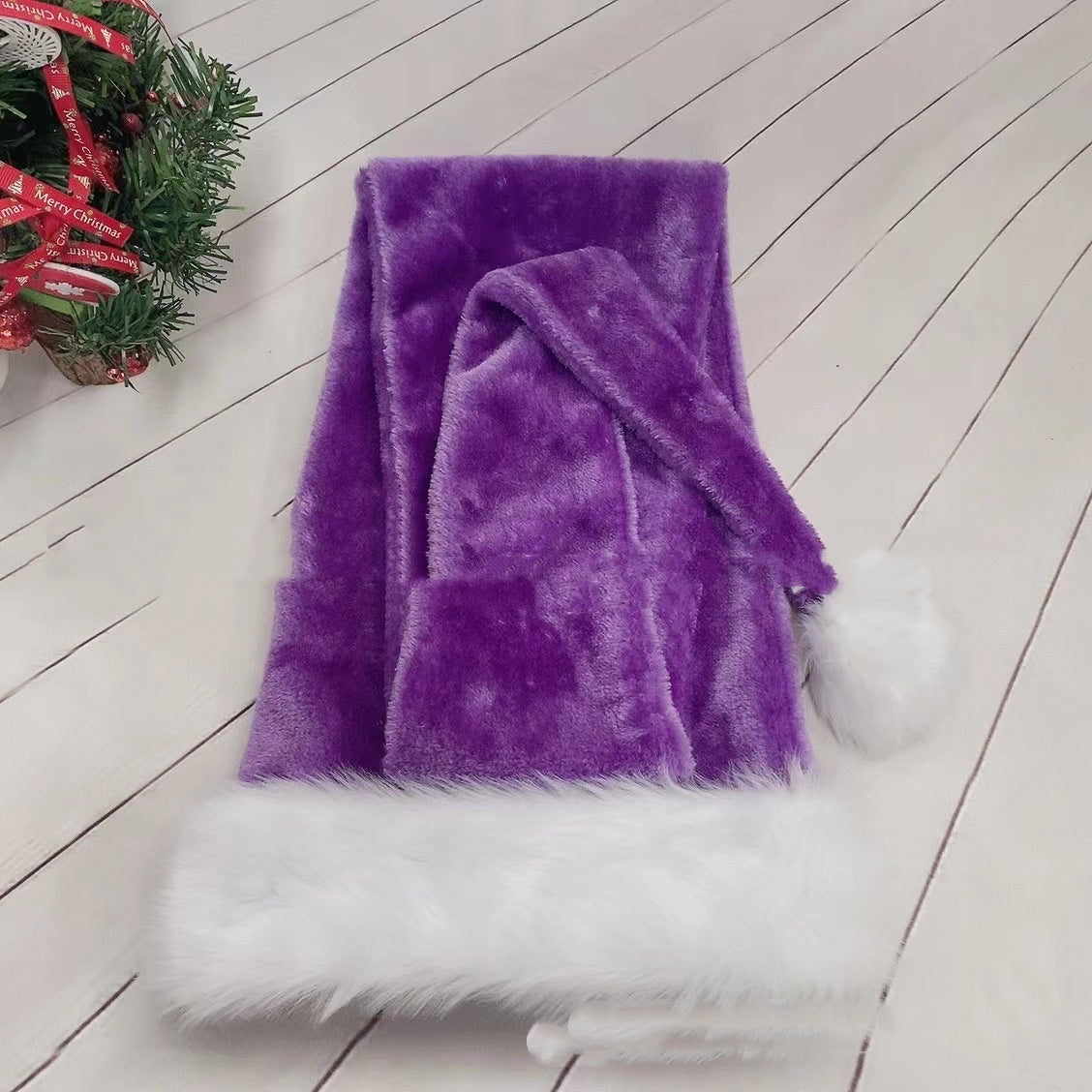 Long plush Christmas Santa hat for festive costume fun