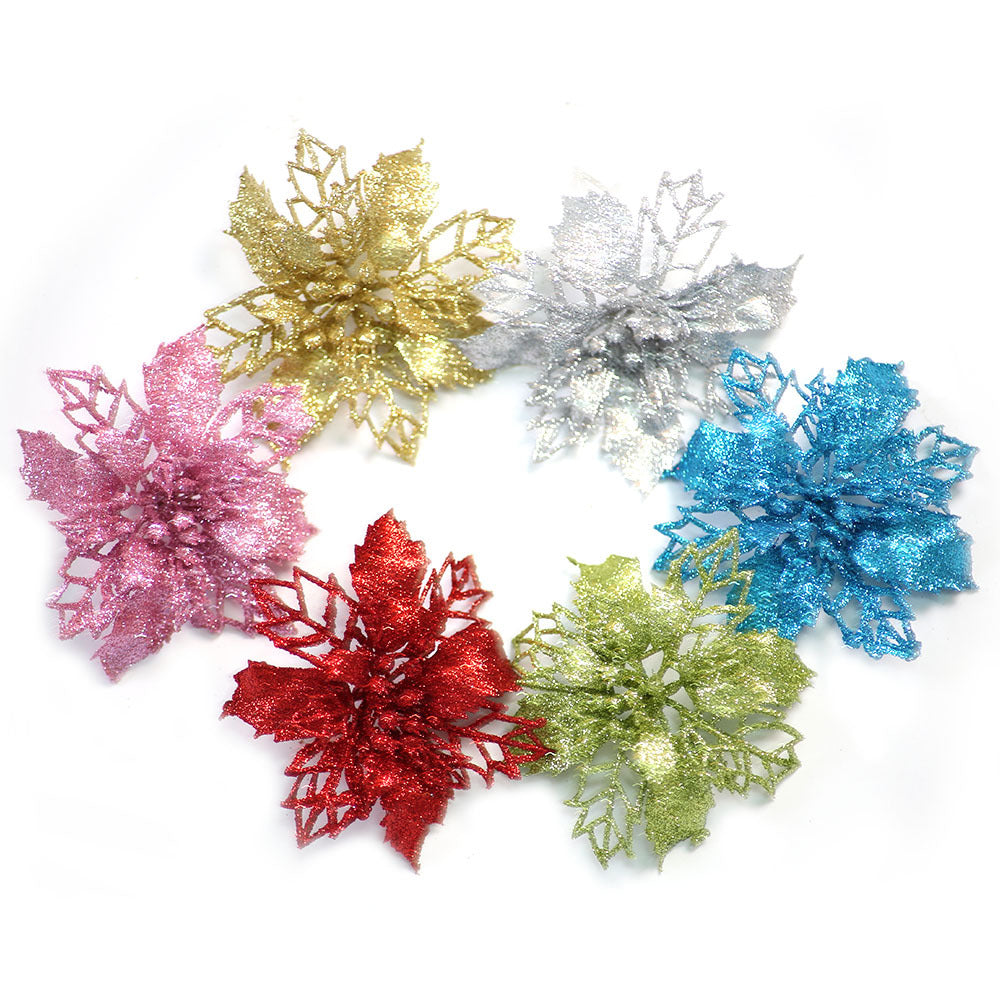 Christmas flower ornament with warm holiday lighting