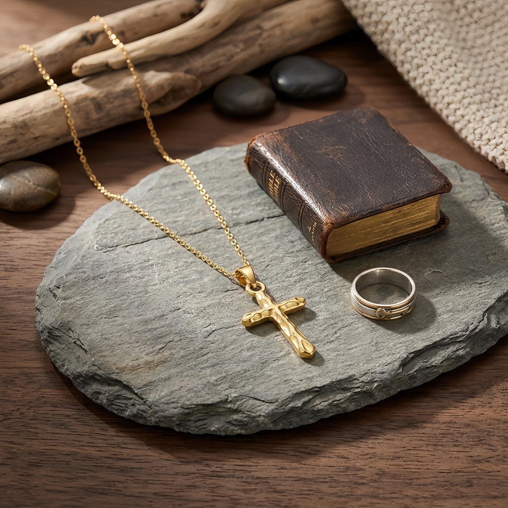 925 Sterling Silver cross necklace with minimalist gold finish for everyday wear