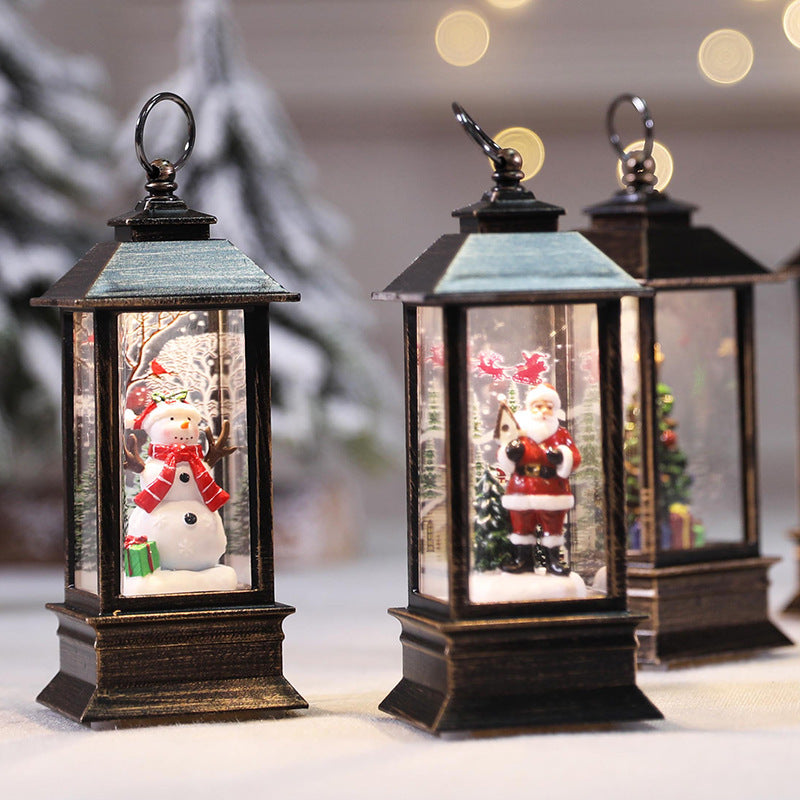 Small plastic oil lamp featuring realistic LED flame effect for Christmas display