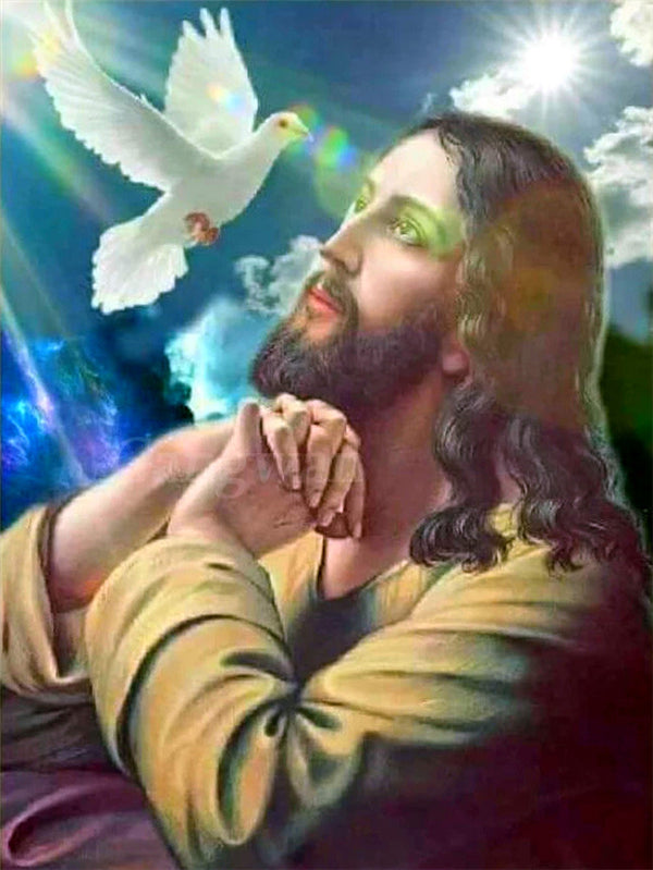 Diamond painting kit with tools included for creating sacred portrait art - faith craft