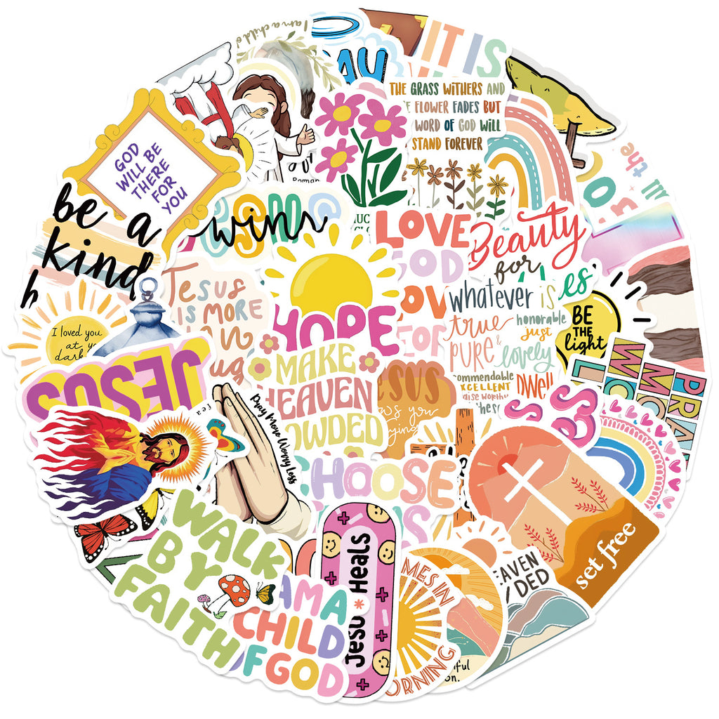 Jesus graffiti sticker collection with expressive Christian symbols ideal for faith teens and sharing the gospel