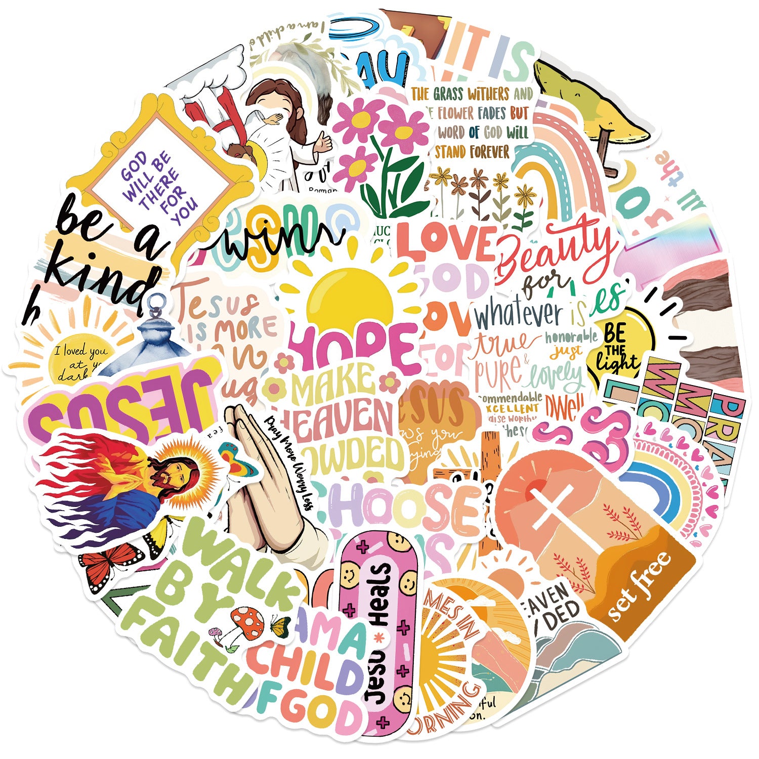 Jesus graffiti sticker collection with expressive Christian symbols ideal for faith teens and sharing the gospel