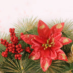 Christmas pine wreath with frost detail showing evergreen branches and festive ornamentation