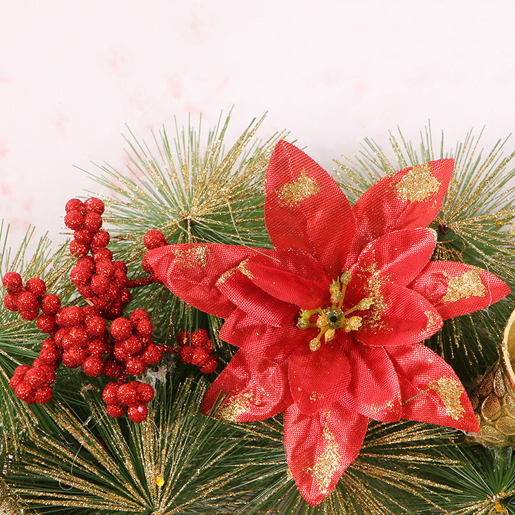 Christmas pine wreath with frost detail showing evergreen branches and festive ornamentation