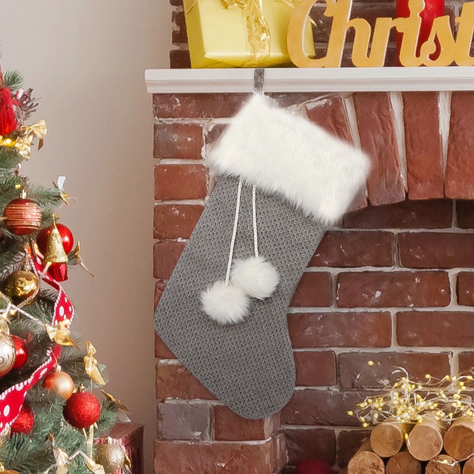 Festive Christmas pendant ornament with wool-inspired details and pompon