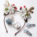 Holiday hair accessory set showcasing golden antler and ice blue designs