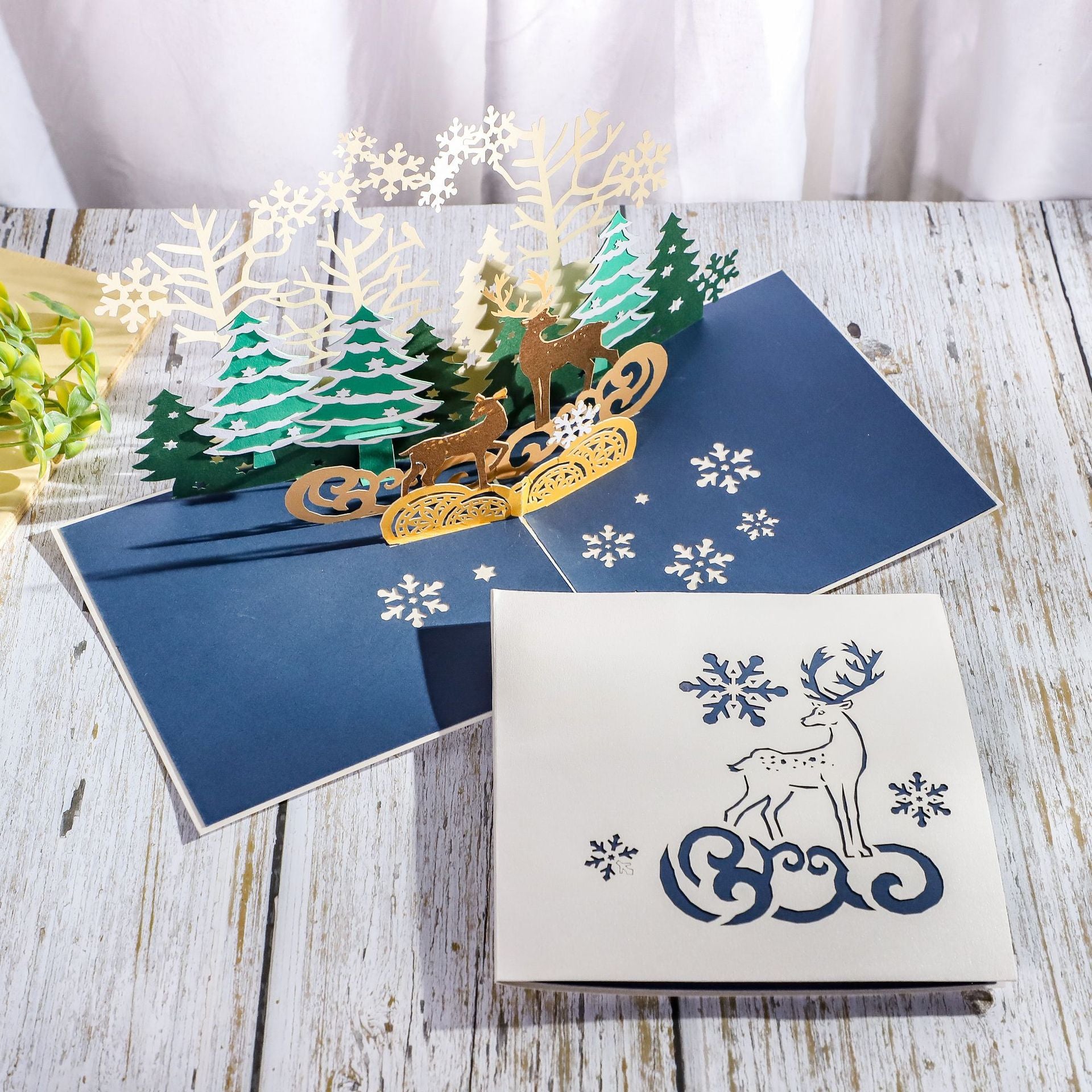 Handmade Japanese Christmas cards with festive elk design for holiday greetings Main image