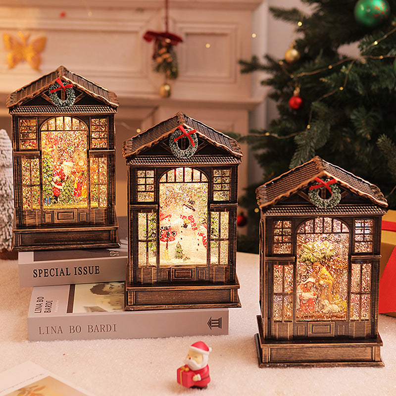 Snowman style Christmas music box LED lamp glowing softly in warm light