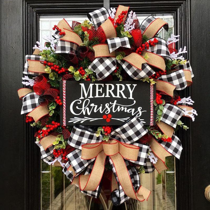 Christmas bow garland with classic ribbon bow detail