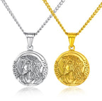 Jesus necklace with chain clasp and extension piece detail