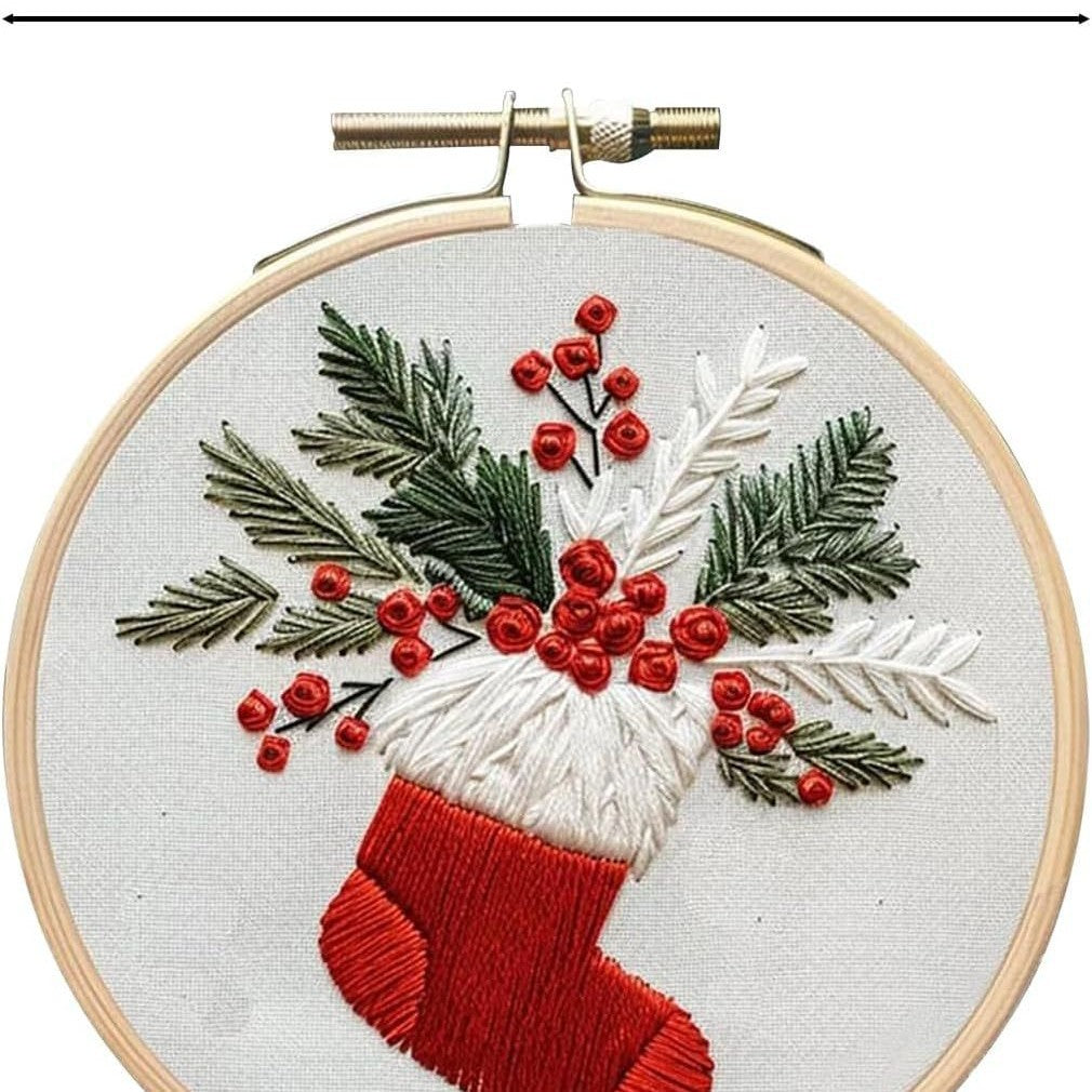 Holly trinkets hand embroidery design on natural cotton