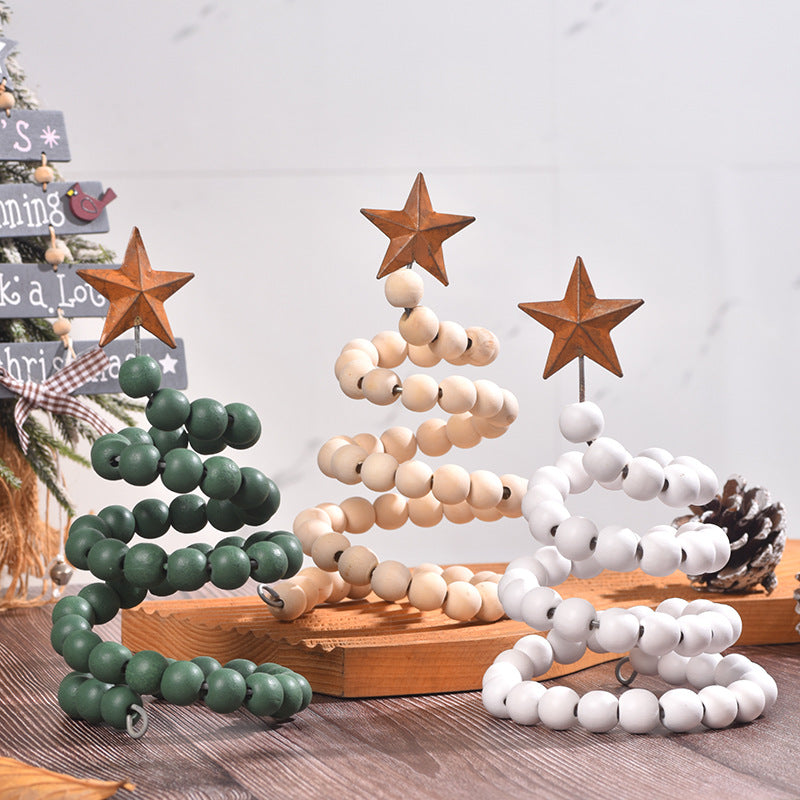 Creative wooden Christmas ornaments arranged for holiday display