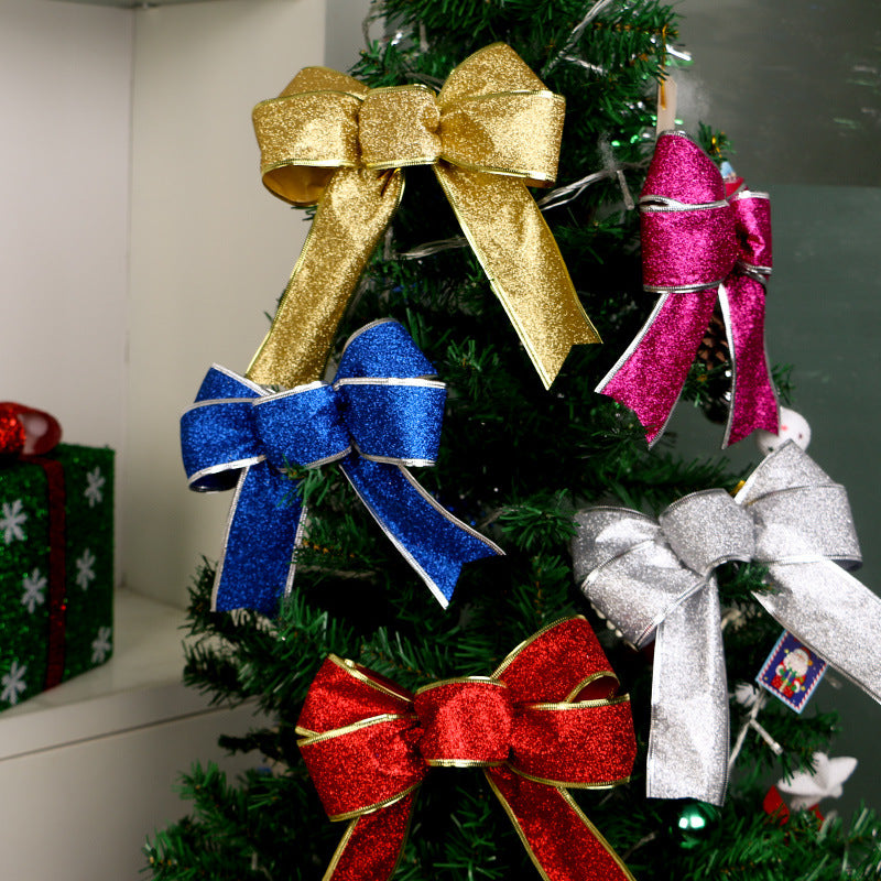 Silver and blue glittered bow festive Christmas ornament for home decor