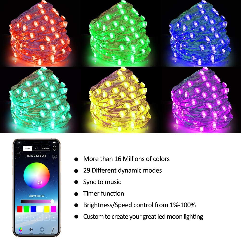 10 meter LED Christmas light string wrapped on a surface with warm glow