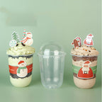 Transparent cups and decorated straws for Christmas party refreshments