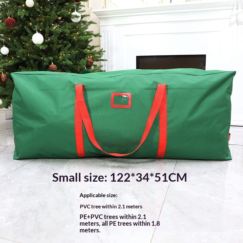Large green storage bag in warm lighting