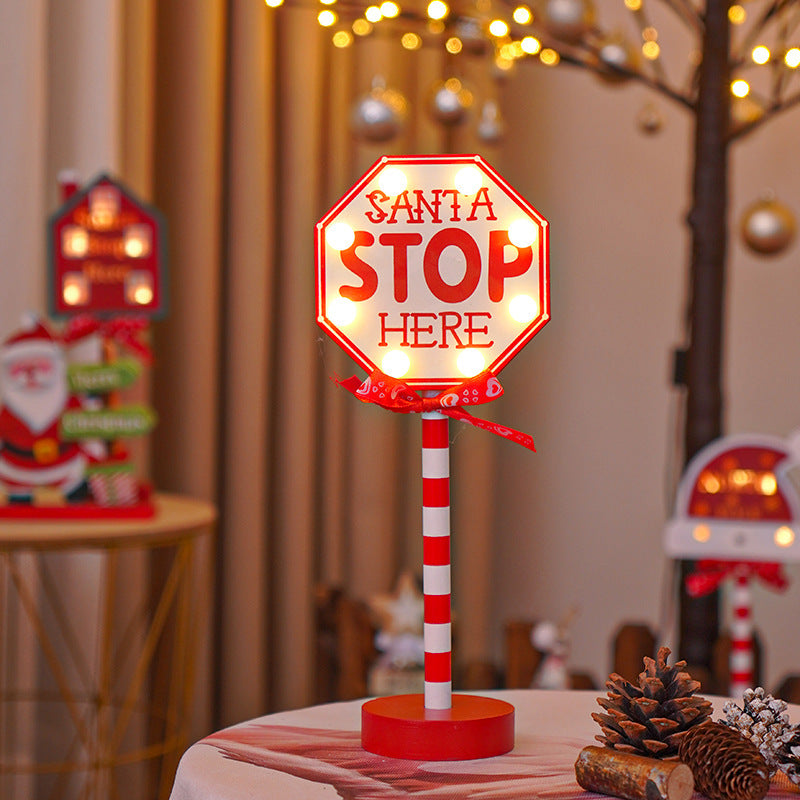 Wooden Christmas stop sign decorative light set for faith-filled holiday display