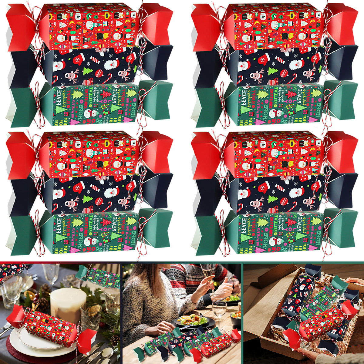 Assorted Christmas candy boxes arranged for gift wrapping display