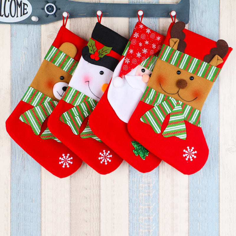 Colorful cloth Christmas stocking with holiday theme
