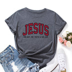 Women's Jesus Printed Loose Cotton T-Shirt front view in white
