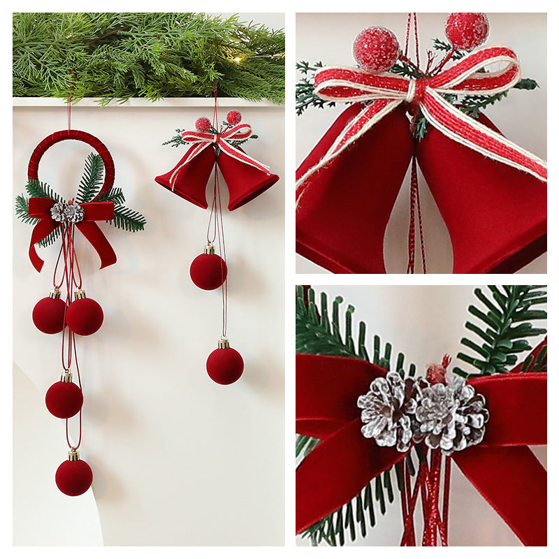 Scandinavian Christmas bell decorations with rich wine red flocking