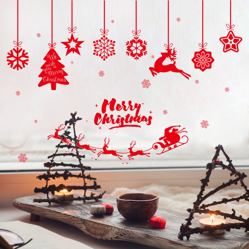 Festive Christmas wall stickers with cartoon holiday design for living room decoration