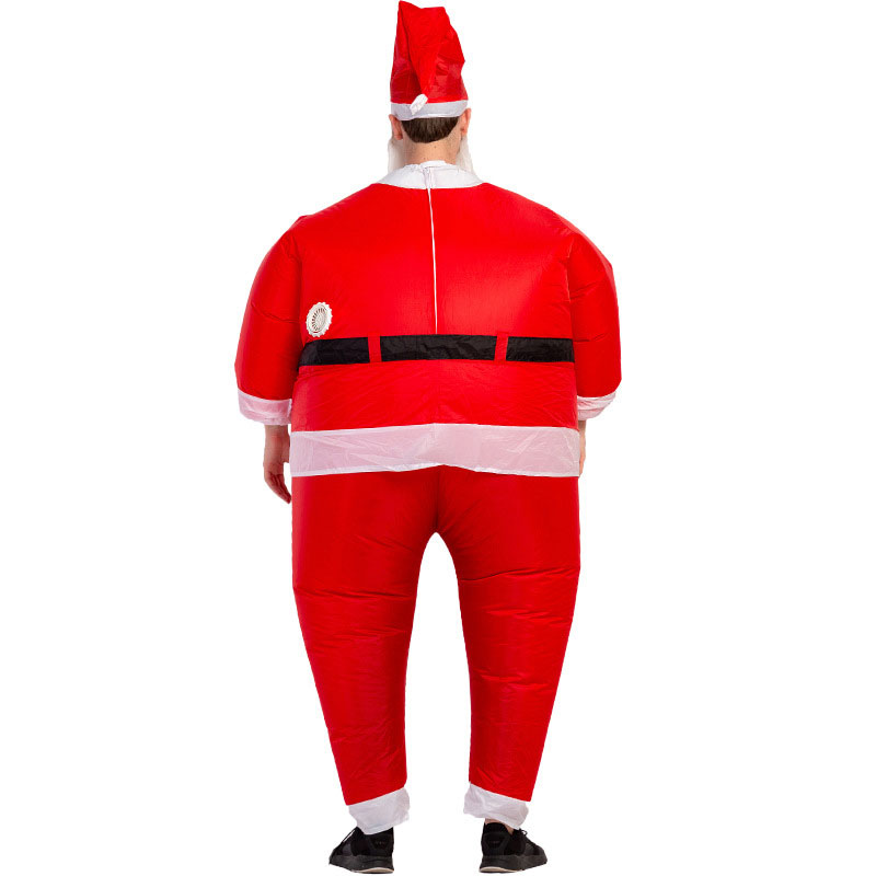 Adult wearing inflatable Santa costume with red suit and black belt