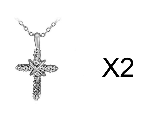 Jesus cross necklace with studded detail from above angle