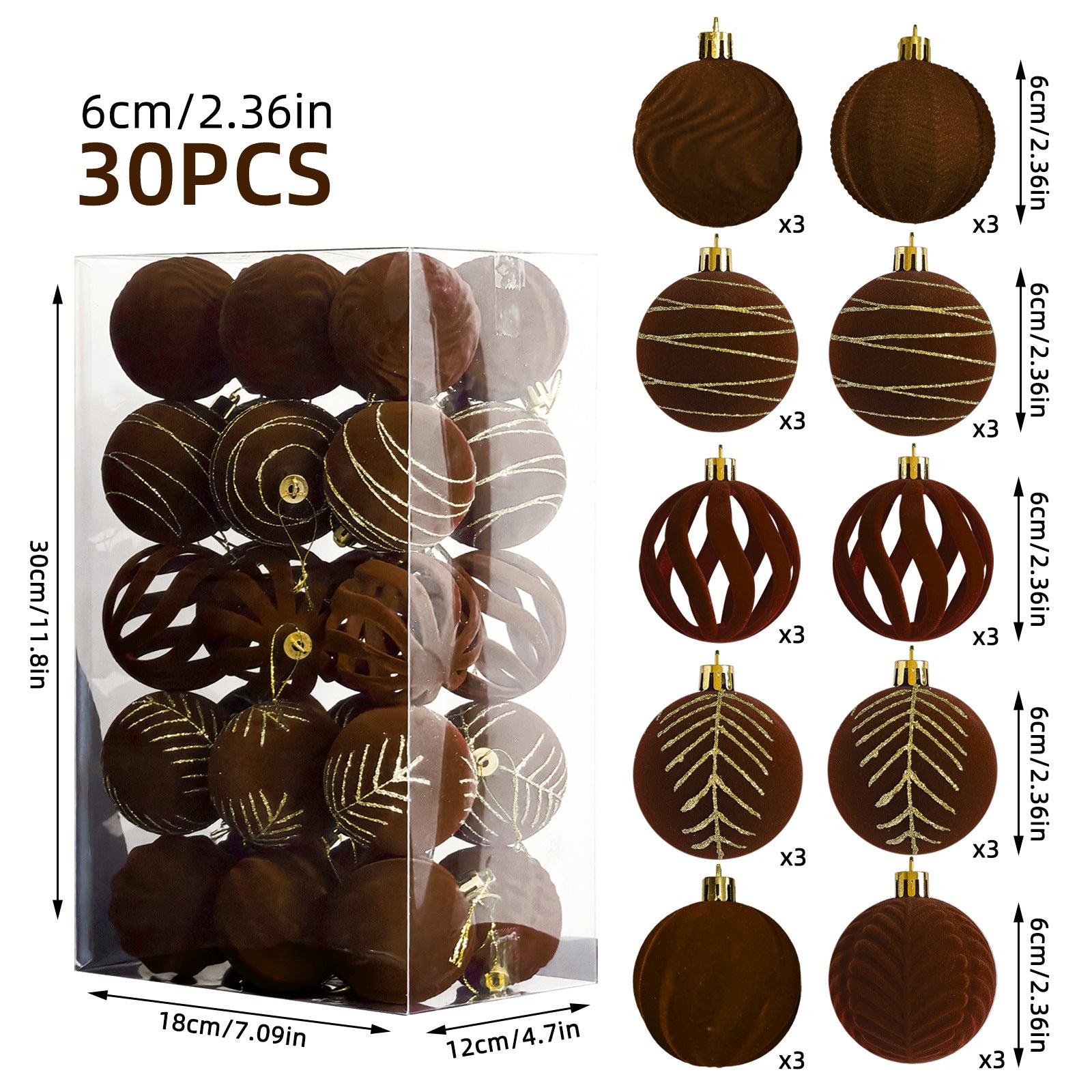 Champagne gold flocked Christmas ball ornaments arranged in festive display Main image
