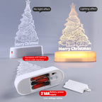 Acrylic LED night light with Christmas tree design on wood grain base