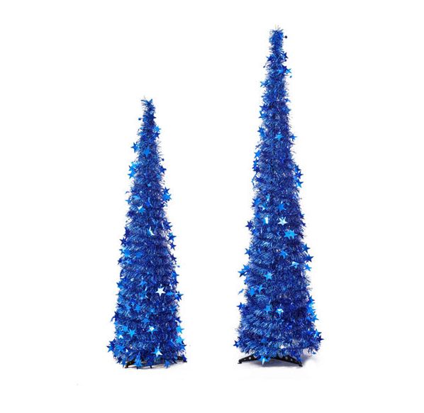 Assembled 1.2m sequin Christmas tree in bright holiday setting
