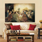 Full composition of Jesus dinner scene in fresco style on canvas with modern simplicity