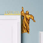 Close-up of wooden Jesus sculpture detail showing textured printing