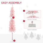 Multi-angle view of pink flocked branches showing artificial snow detail