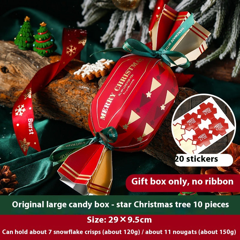 Christmas gift boxes with stickers and ribbon for festive celebrations