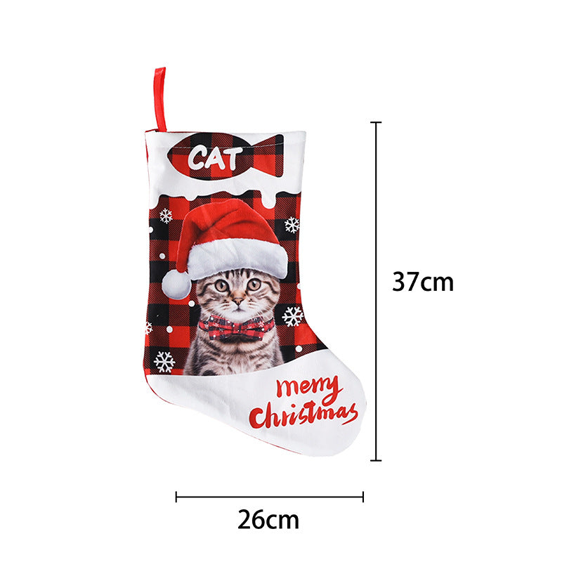 Green and black plaid cat Christmas decoration featuring a cozy pet design for faith-filled homes Main image