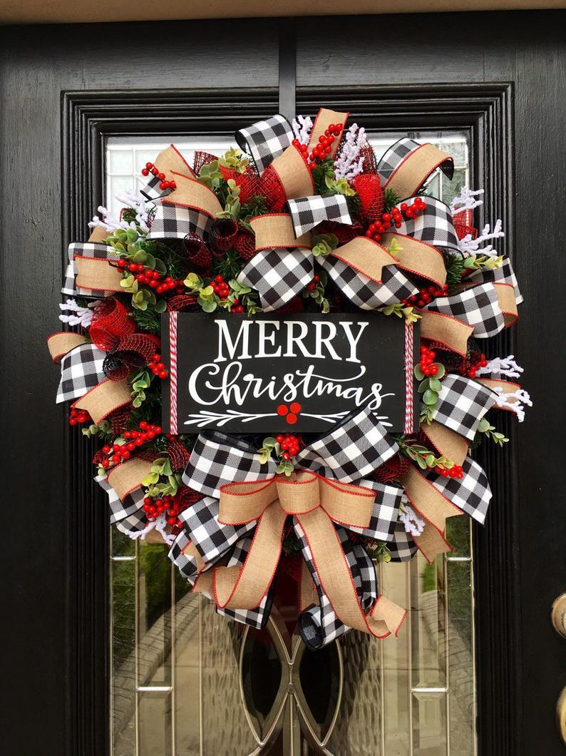 Set of two Christmas bow garlands in 25cm and 38cm sizes