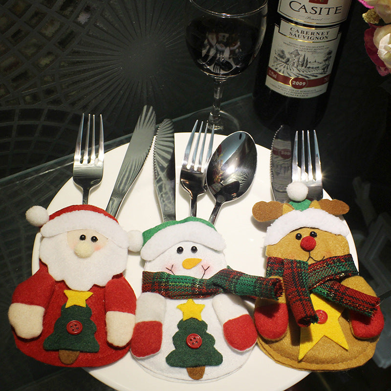 Charming Christmas utensil organizer bag featuring cozy winter character for festive holiday entertaining
