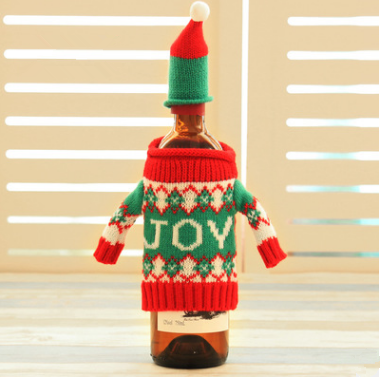 Knitted Christmas bottle cover set with festive holiday designs for wine bottles Main image