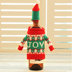 Knitted Christmas bottle cover set with festive holiday designs for wine bottles