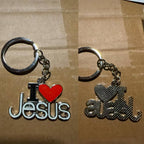 Close-up of detailed Jesus medallion on silver keychain