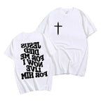 Relaxed fit Christian t-shirt with Bible verse lettering front view