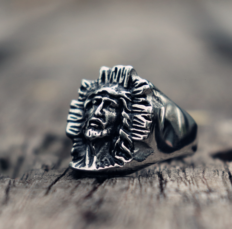 Jesus Cross ring displayed flat against neutral background