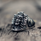 Jesus Cross ring displayed flat against neutral background