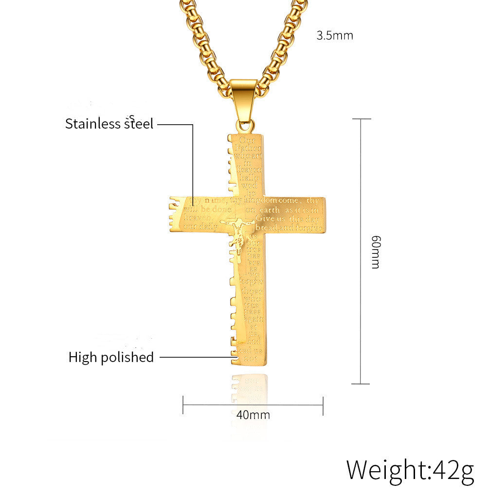 Double cross pendant showcasing polished titanium steel finish